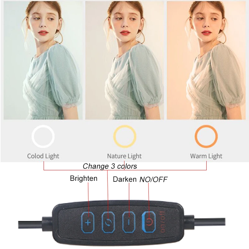 Anillo de luz LED con trípode para fotografía, lámpara de anillo redondo de 10 pulgadas, regulable, para Youtube, maquillaje, transmisión de vídeo en vivo