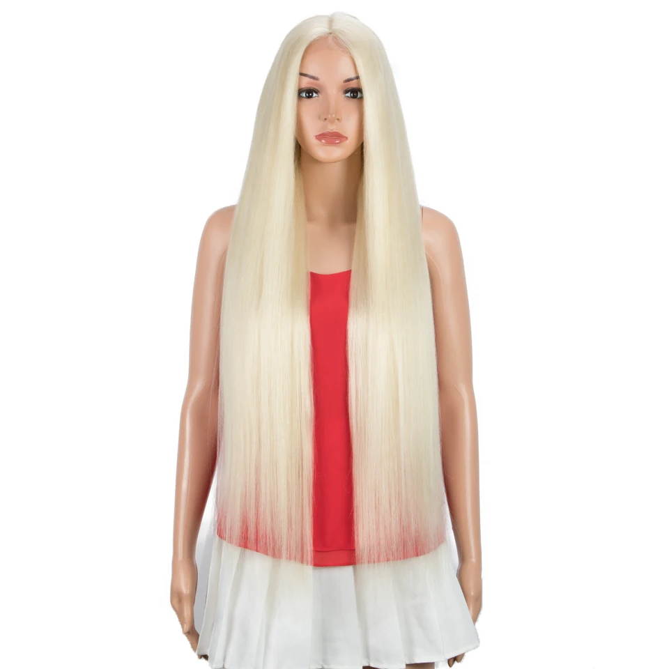 Mode Idool Cosplay Pruiken Voor Zwarte Vrouwen Lang Steil Haar Synthetische Pruik 38 Inch Ombre Blonde Bio Haar Kant Pruiken