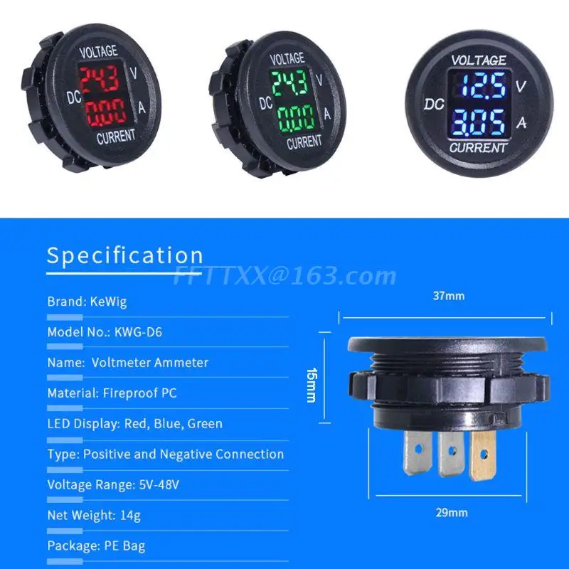 Universal Universal DC 9V to 48V 10A Digital Voltmeter Ammeter Voltage Current Meter Measurement LED Display For 12V 24V 36V Car