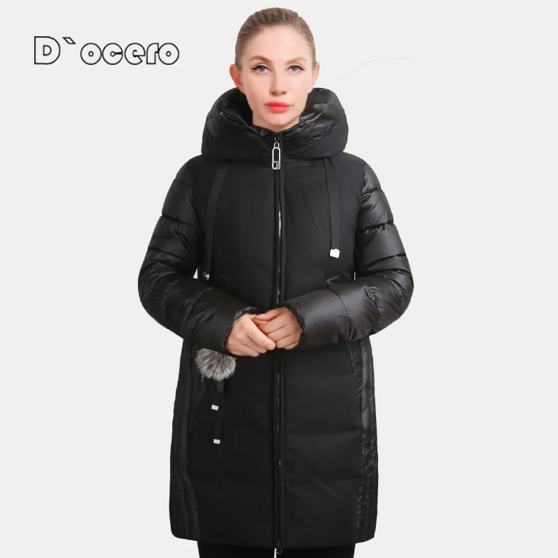 D`OCERO 2022 New Winter Down Jacket Women Female Oversize Cotton Parkas Thick Warm Padded Quilted Coats Hooded Long Outerwear