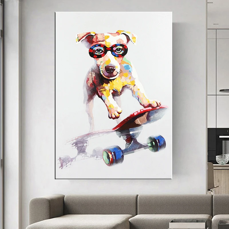 Colorful Graffiti Art Skateboard Dog Canvas Painting Animal Posters and Prints Wall Art Pictures for Living Room Home Decoration