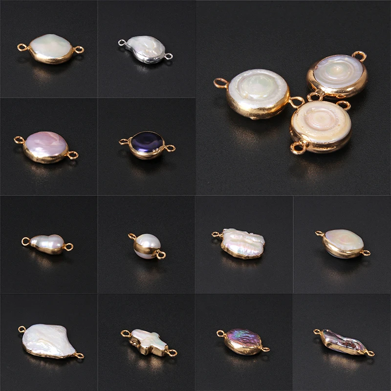 Natural Freshwater Pearl Pendant Irregular Shape Double Hole Connector Charms For Jewelry Making Necklace Bracelet Accessories