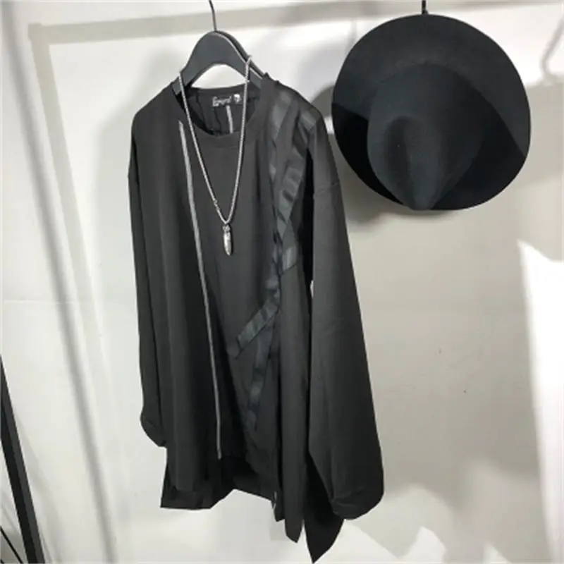 

Men's Long-Sleeve T-Shirt Spring And Autumn New Irregular Personality Splicing Fashionable Dark Casual Large Size Jacket