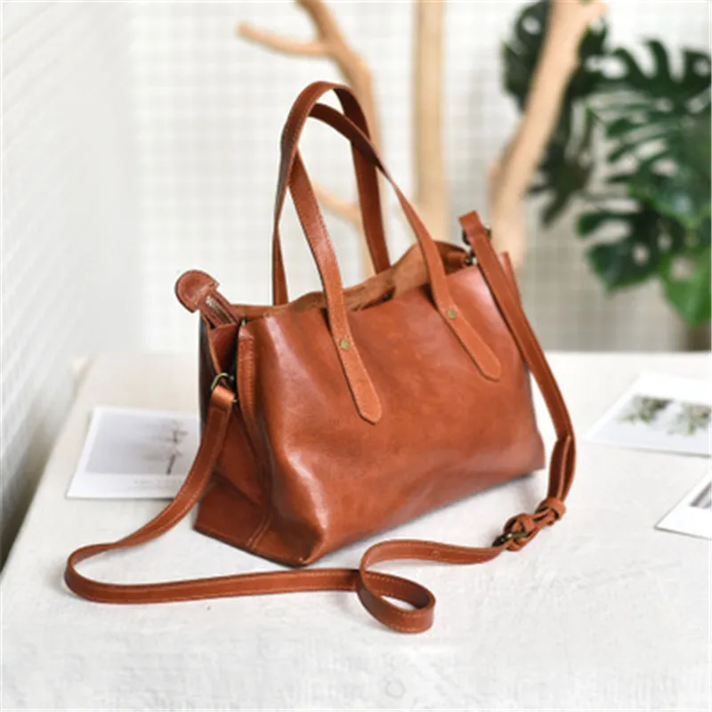 Original design handmade bag Genuine leather Multicompartment soft cowhide handbag Multicompartment commuter female shoulder bag