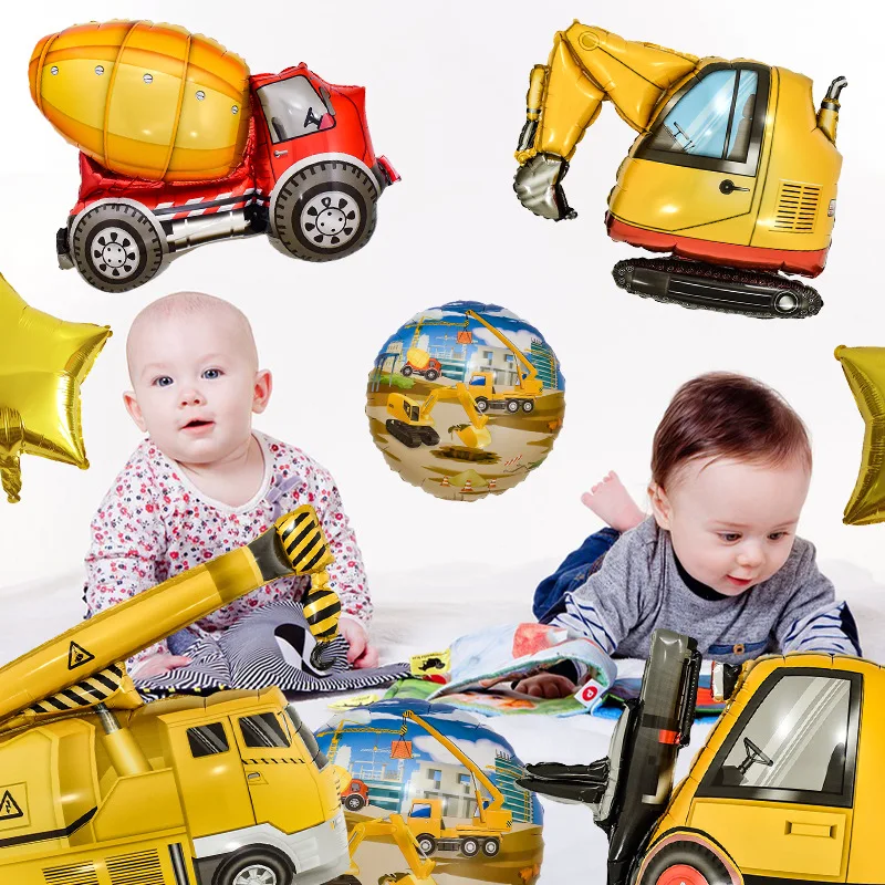 Engineering Vehicle Foil Balloons Cartoon Excavator Forklift Crane Cement truck Globos Kids Birthday Party Decoration Kid Toys