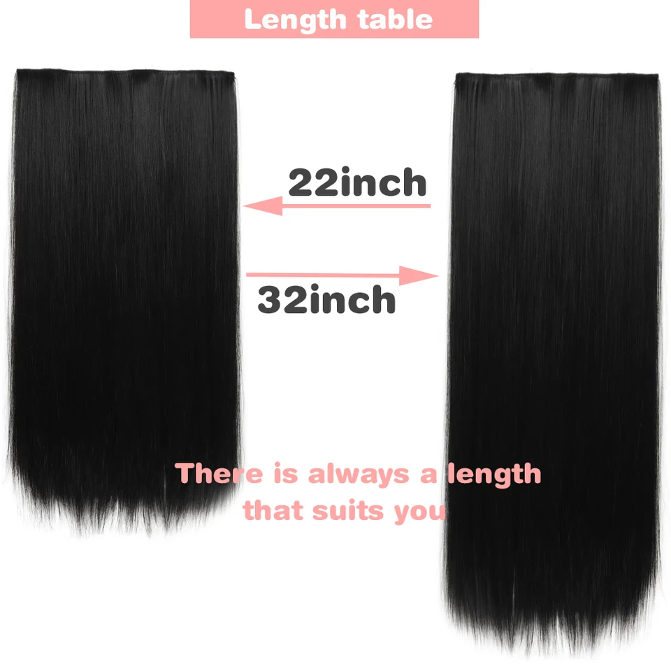 MERISIHAIR 32 Pulgadas Extensiones de Cabello Sintéticas Una Pieza 5 Clips Largo Lacio Fibra de Alta Temperatura Negro Marrón Postizo 3