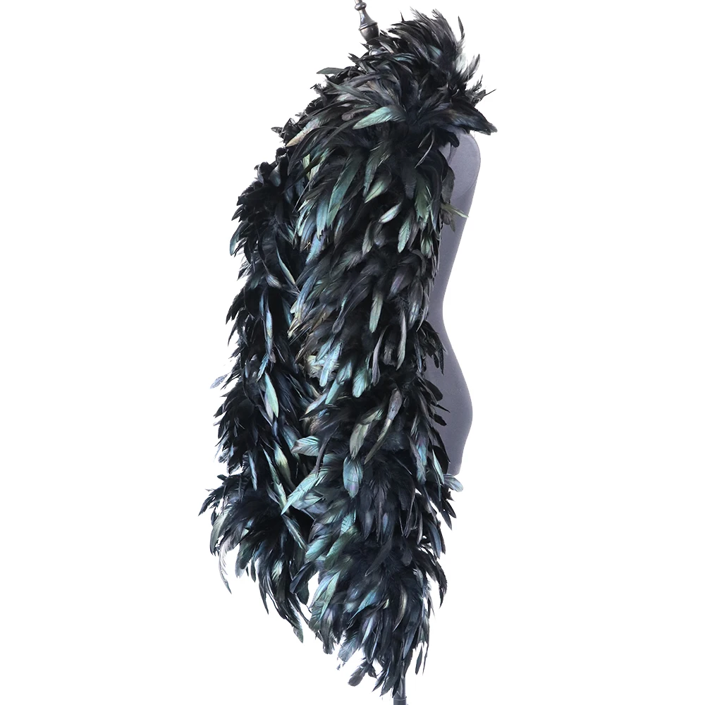 

200Grams Black Rooster Chicken feather boa Shawl Wedding Party Clothing Scarf Cosplay Decorations feathers for Crafts Width 20cm