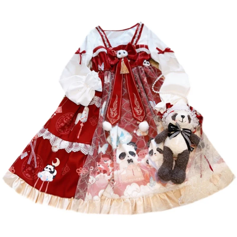 Estilo escolar hanfu retrô estilo chinês doce lolita estilo vitoriano impressão kawaii menina lcos gótico lolita kimono