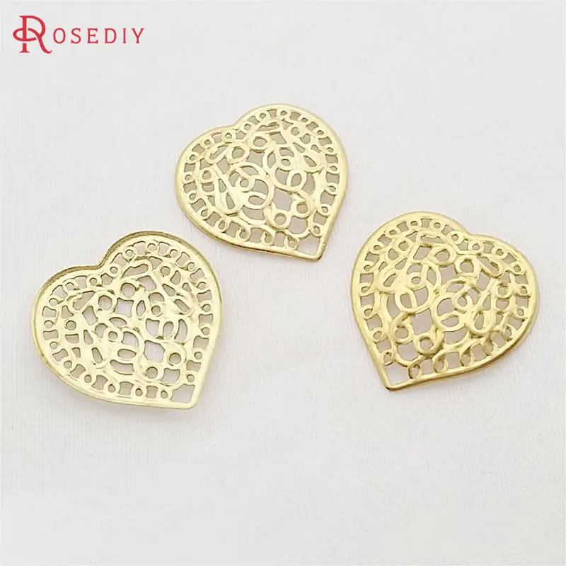 (E222)60 pieces 21x21mm Not plated color Brass Heart Charms Pendants Diy Jewelry Findings Accessories Wholesale