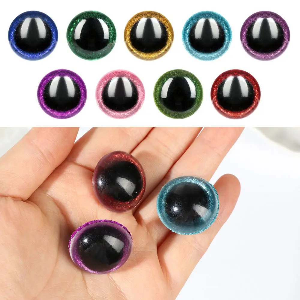 10Pcs 16/18/20/22/24mm Plastic Shinning Doll Eyes Round Safety Eyes Glitter Dolls Eyeballs DIY Hand Making Plush Toys Accessory