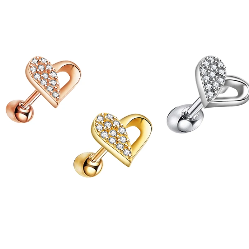 

Ear Piercing Heart Tragus Earrings 16g Screw Zircon Wholesales Piercing Body Cartilage Stud Barbell Ear Stud Cheap Price Heart