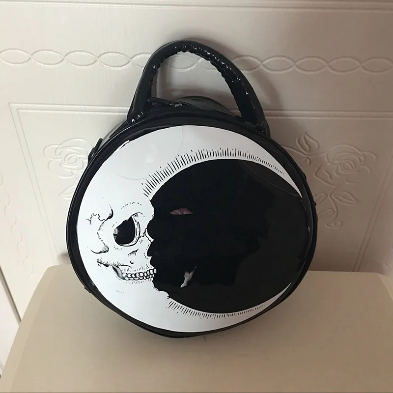 JIEROTYX-Bolso de mano con estampado de calavera oscura para mujer, bolsa de mensajero con forma de Luna, estilo gótico, Punk, Harajuku