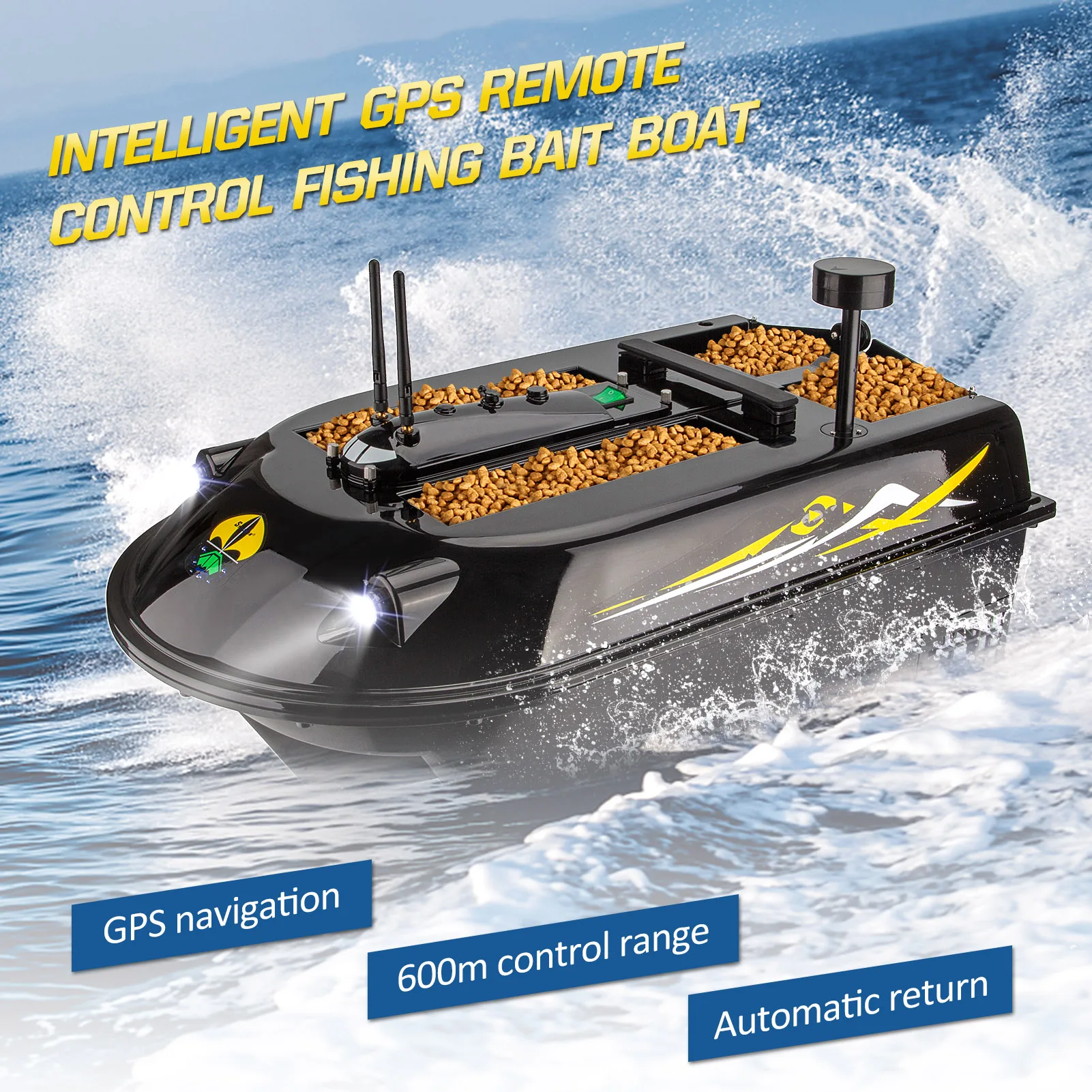 GPS RC Fish Bait Boat 8kg Load with 600M Remote Control Sea Fishing Bait Boat with Fish Finder Smart Fishing Remote Control Boat