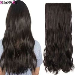 SHANGKE Synthetic Long Wave Clip In Hair Extension Heat Resistant Wavy Hairpiece High Temperature Fiber False Hair