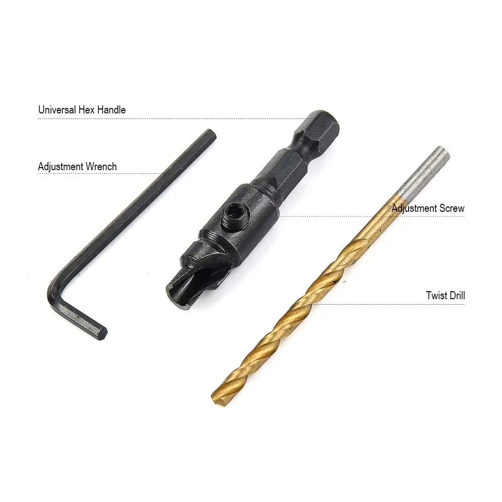 5Pcs 5 Flutes 6-12# Carpentry Countersink Drill Bit Set 1/4" Hex Shank HSS Woodworking Drill Bit Set Pilot Holes For Screw D40