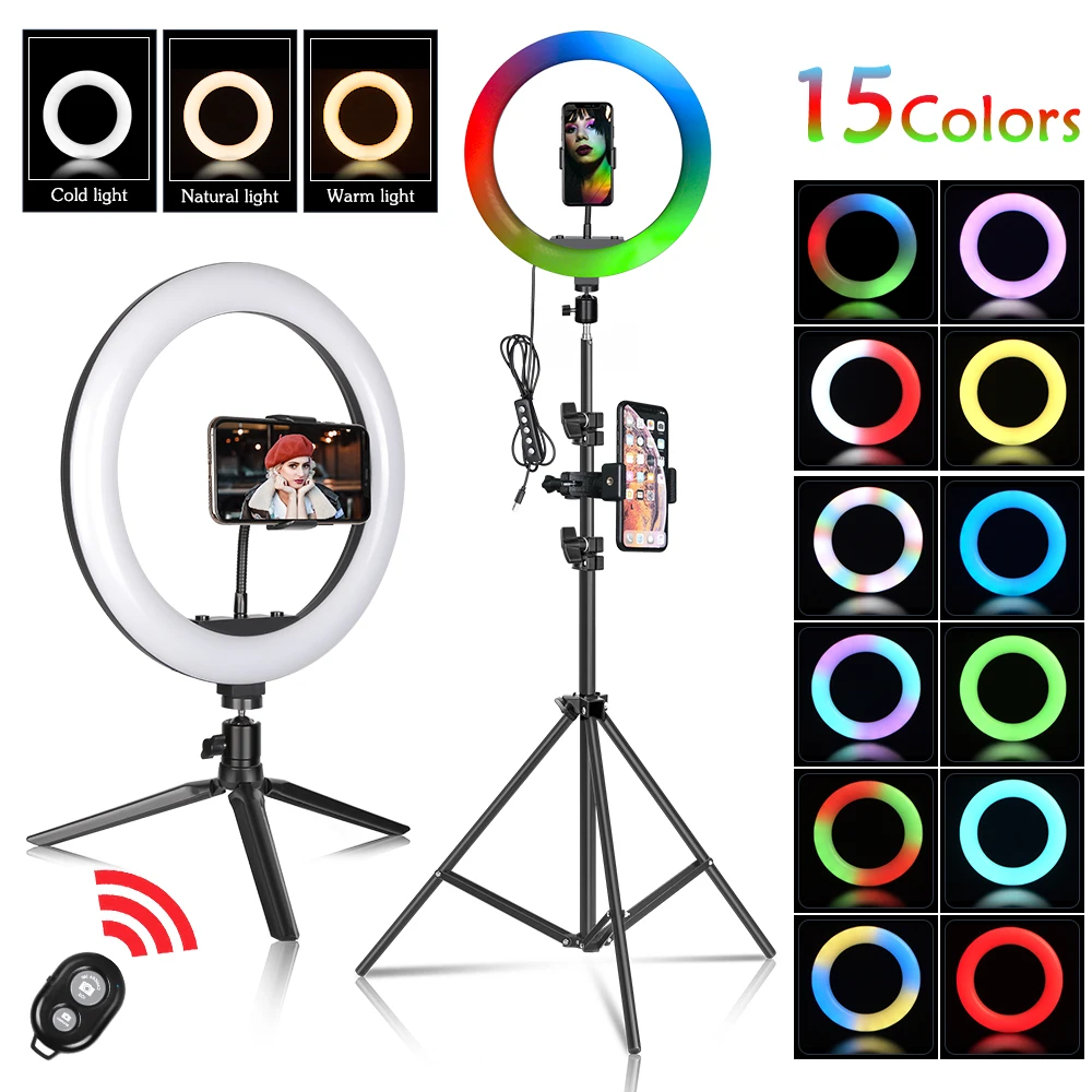 SH 12inch/30cm RGB Ring Light Selfie Photography Fill Lighting With Tripod Stand Usb Charge Led Lamp For Video Fill Youtuber Set