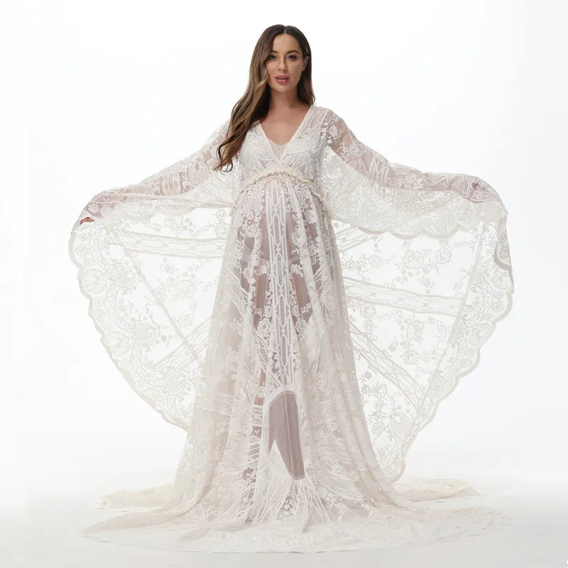 Boho Maternity Dress For Photography Bohemian Maternity Photography Long Dress Sides Slit Long Train Pregnancy Photo Shoot Dress