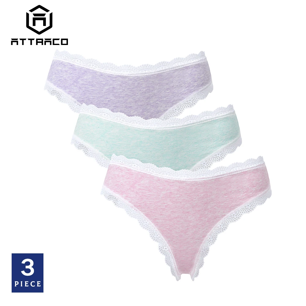 

ATTRACO Women Underwear Panties Tanga Briefs Thong Lace g-String sexy lingerie Nylon Bow Tie mid waist cozy 3 Pack Hot Sale