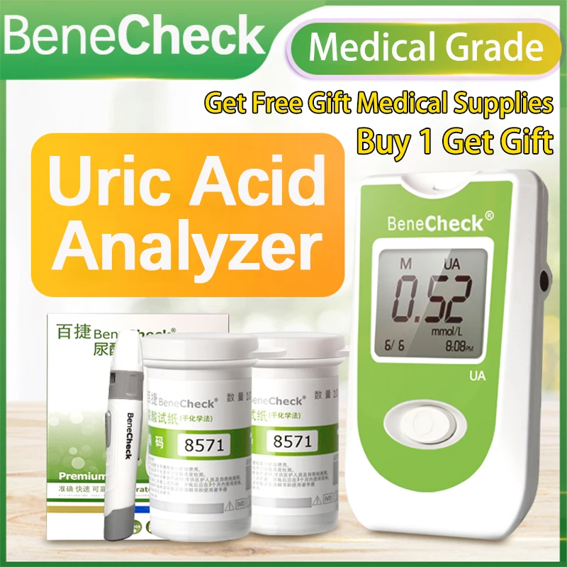 BeneCheck Uric Acid Automatic Meter 10Pcs Test Strips and Lancets Needles for Uric Acid Measurement of Gout Monitor Included