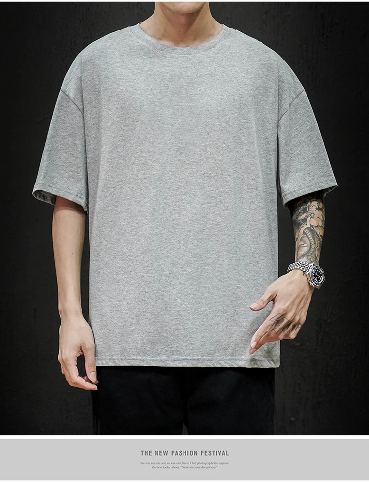 Neue Sommer männer T Shirt Fashion Solid T Shirt Herren Übergroßen Hip Hop Kurzarm Casual Baumwolle Herren Streetwear Top tees – Detail 3