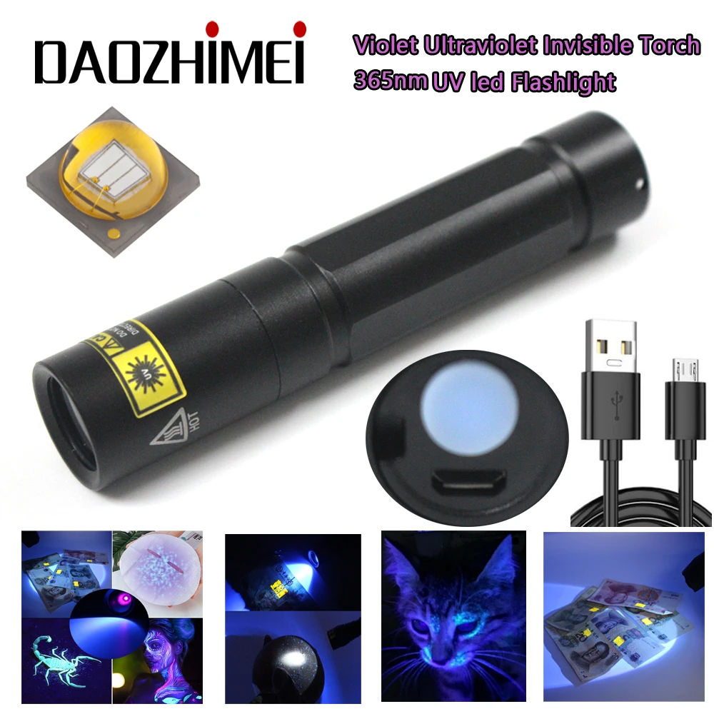 Ultrafioletowa dioda LED o dużej mocy, latarka UV 365 nm, czarne światło, detektor plam z moczu zwierząt domowych, marker, latarka 18650, 5 W