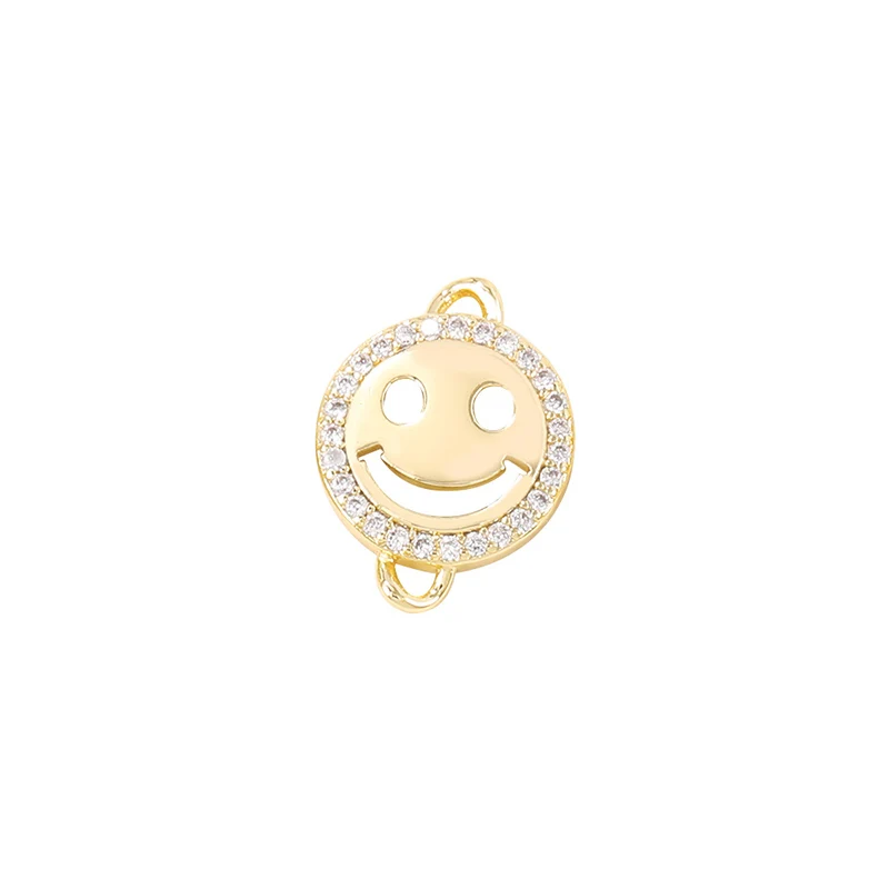 Factory Wholesale Gold Color Brass And Zircon Round Smile Charms Pendants Necklace And Bracelet Earring Diy Jewelry Accessories