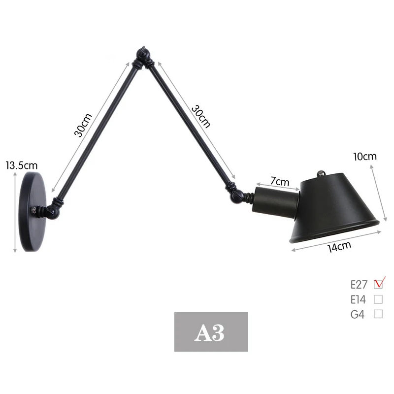 Old Fasion Swiming Arm Wandlampen Voor Nachtkastje Gang Zwarte Rustieke Ijzeren Murale Armatuur E27 Led Vintage Muur Schans Verlichting