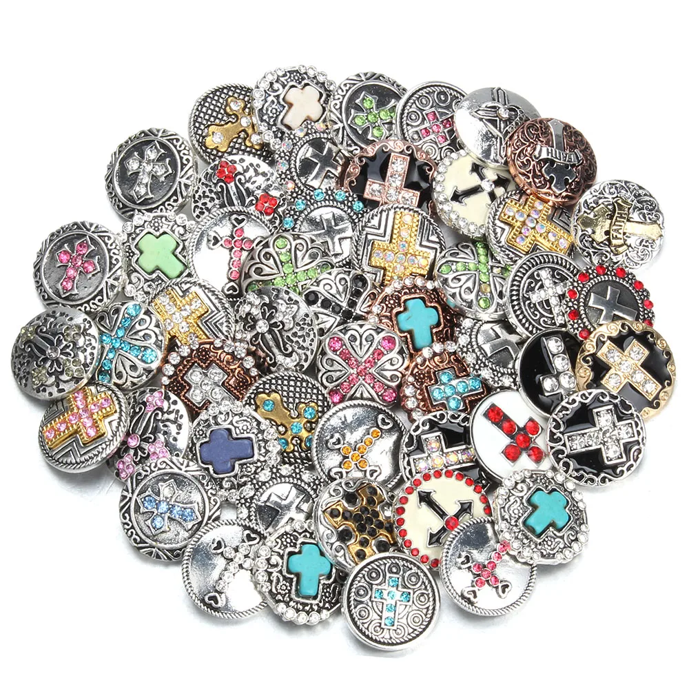 6pcs/lot New Snap Jewelry Rhinestone 18mm Cross Snap Buttons Fit 20mm 18mm Snap Button Bracelet Interchangeable Jewelry