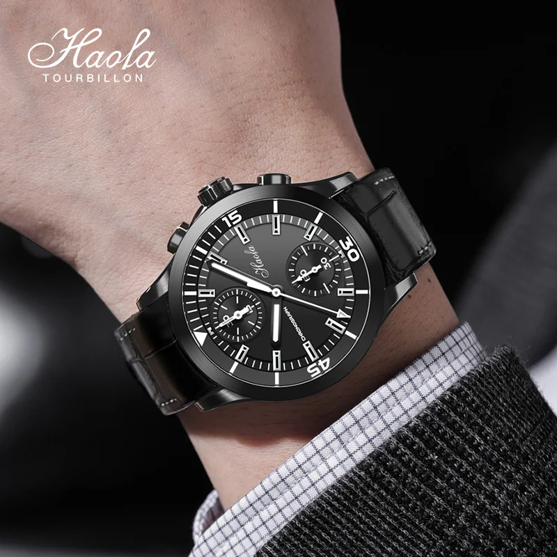 Haofa Automatic Chronograph Mechanical Mens Watch Sapphire Self Winding Watch for Men Luxury Pilot Fashion 1600