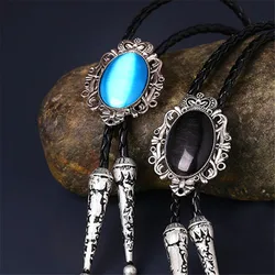 Bolo tie Western Cowboy Opal  Rodeo Leather Necktie