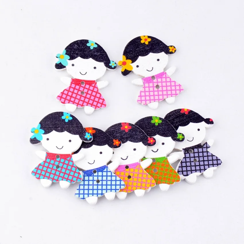 Free shipping -30PCs Random Mixed Lovely Dolls 2 Holes Wood Bakelite DIY Painting Sewing Buttons Scrapbooking 15-40mm