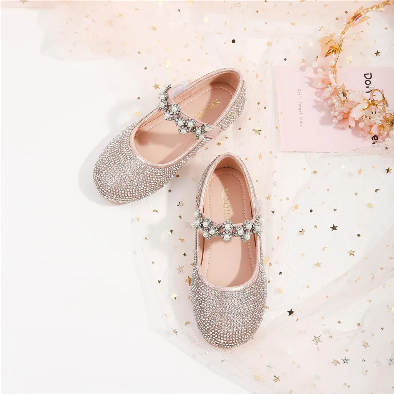 Ragazze principessa strass scarpe singole 2023 autunno bambino nuove prestazioni singolo cristallo appartamenti scarpe di vetro brillante per bambini