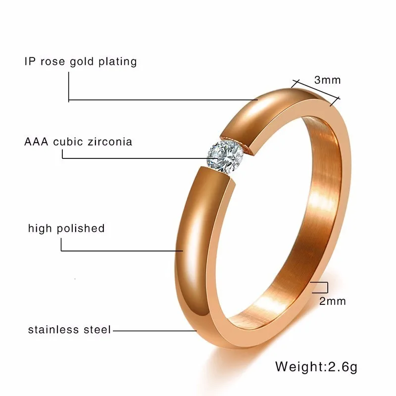 Vnox Solitaire Rings for Women 3mm Thin Stainless Steel Engagement Ring AAA CZ Stone Wedding Bands Elegant Lady Party Jewels