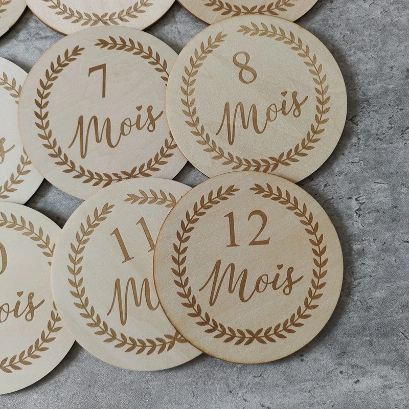 12 months French monthly photo birth list newborn Photo Prop Wooden Birth Announcement Keepsake