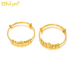 Ethlyn 2Pcs/Lot Baby Bangles Gold Color Arab Beads Bangle for Baby Kids Children Dubai African Middle Eastern Jewelry Gift MY379