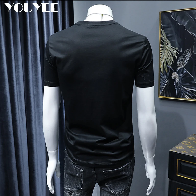 Short Sleeve T-shirt Men\'s Slim Embroidered Light Luxury New Trend Summer Round Neck Male Tees Top Man Wear Clothing M-4XL