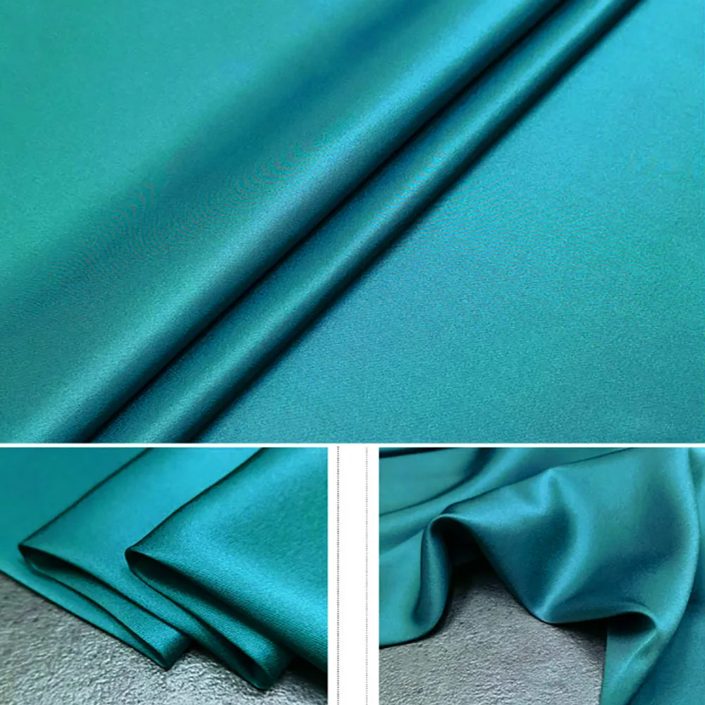 High Quality Mulberry Silk Twill Stretch Satin 20 momme 140cm Width Luxury Shirts and Dresses Material Green Blue  14