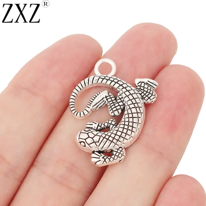 ZXZ 10pcs Tibetan Silver Gecko Lizard Animal Charms Pendants for Bracelet Necklace DIY Jewelry Making Findings 30x25mm