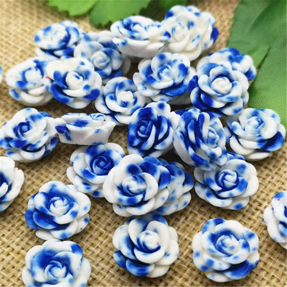 15pcs 14mm Flat Back Resin Flower Scrapbook 3D Resin Rose DIY Fine Decoration