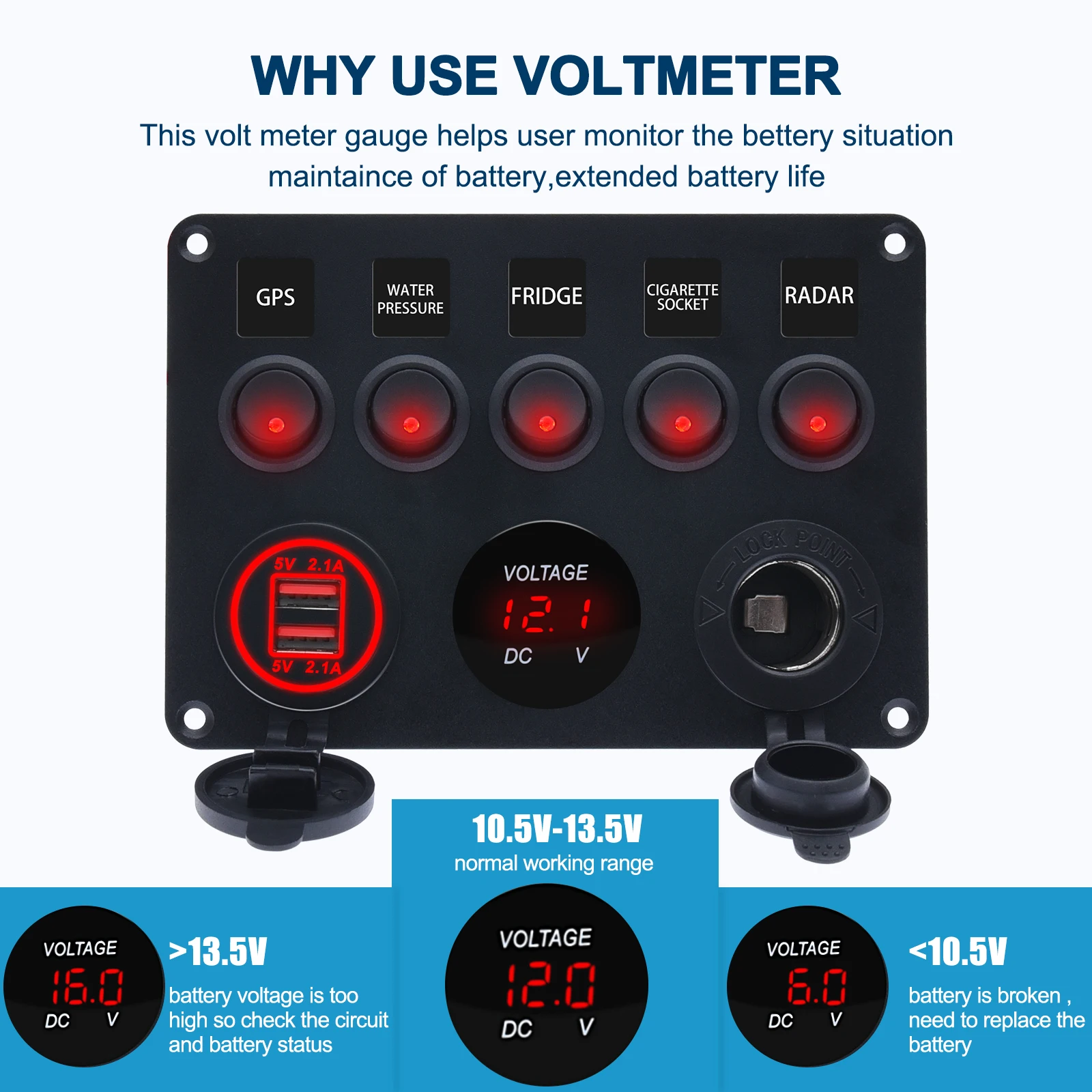 8 Gang Rocker Switch Panel For Jeep Boat Marine Car 12V 24V Waterproof On-Off 5pin 12v Led Panel Switch With Sticker Set