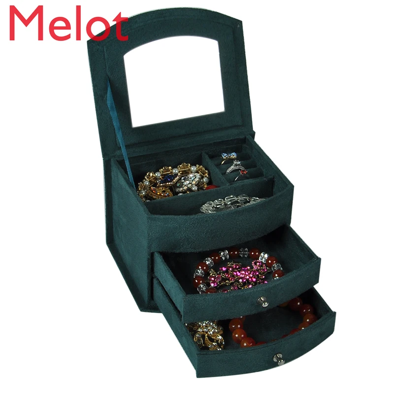 Handmade Jewelry Box Desktop Suede Drawer Princess European Ring Necklace Organizing Jewelry Storage Box jewelry organizer