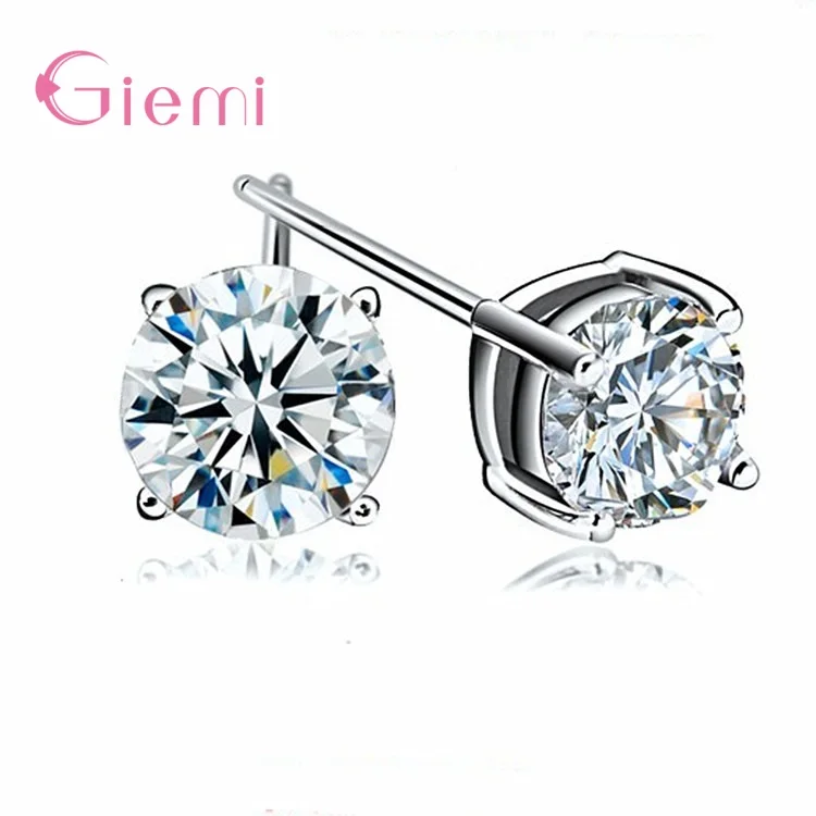 925 Sterling Silver 4 Claw Round AAA CZ Stud Earrings For Women Girls Men Jewelry Simple Fine Jewelry Earring 4-8mm