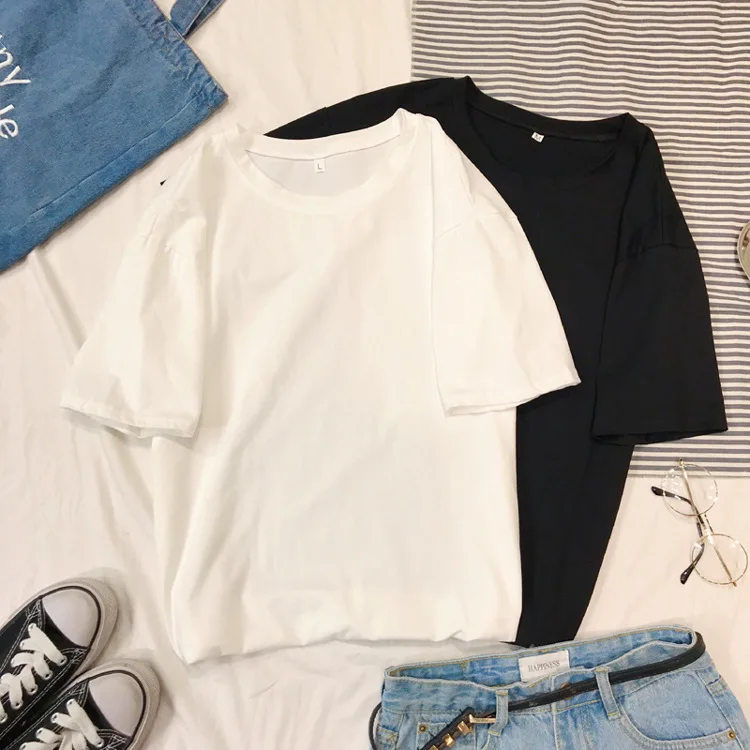 2020 Summer Harajuku Tee Shirt 4 Solid Color Basic T Shirt Women Casual O-neck Friend Top Korean Hipster Streetwear White Tshirt