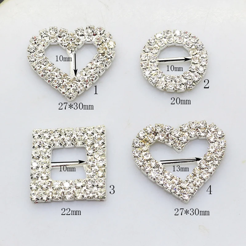 LKeRan New 10pcs Double-row Rhinestone Buttons DIY Gift box Ribbon Slider buckle Crystal invitation decoration