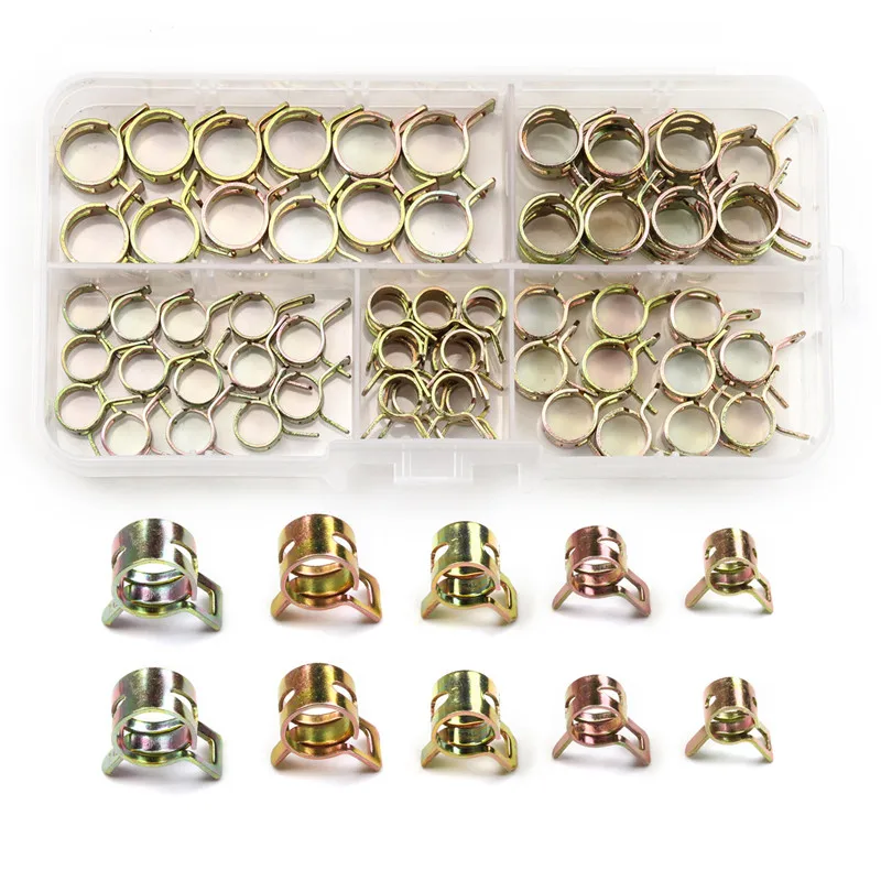 100pcs 6-20mm Spring Hose Claps Clip Fuel Line Hose Water Pipe Air Tube Fastener  Pocket Hole Clamp Ass Fastenersortment Kit