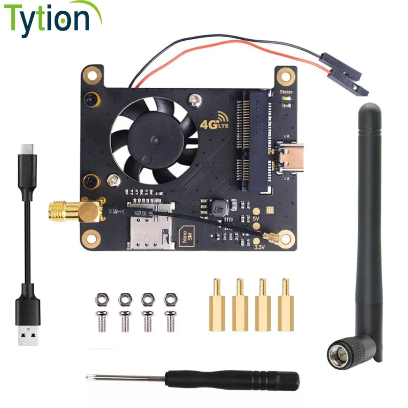 Raspberry Pi 4B Wireless Network 4G LTE Module Communication HAT Mini PCI-E Expansion Board with Cooling Fan