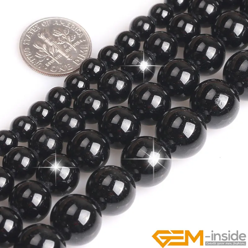 1.5mm-2mm Big Hole Natural Gem Stone Black Tourmaline Round Beads For Jewelry Making 15\