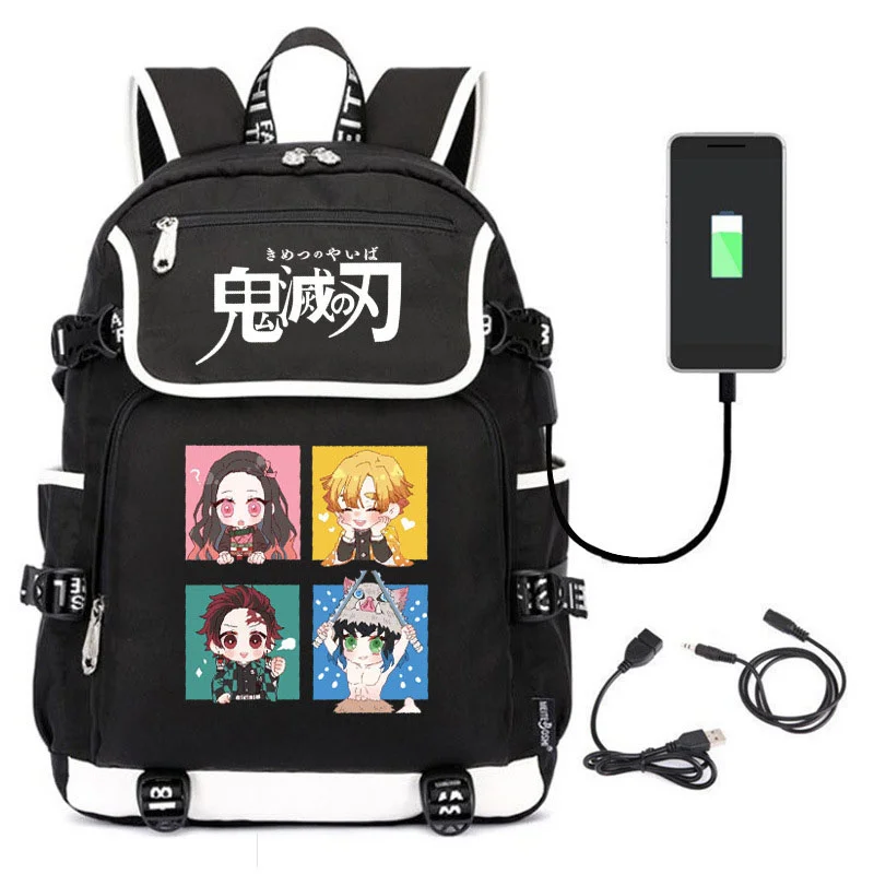 

Рюкзаки Kimetsu no Yaiba, школьные сумки, черные рюкзаки для косплея Kamado Tanjirou с USB, повседневные дорожные сумки через плечо для ноутбука