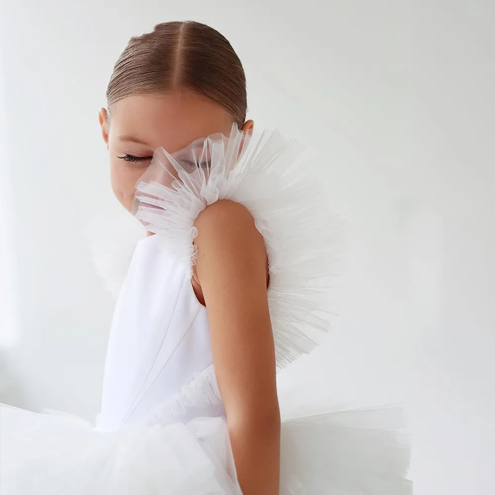 Princesa vestidos da menina de flor para o casamento com decote em v babados em camadas saias da criança pageant vestidos tule crianças primeiro comunhão vestido