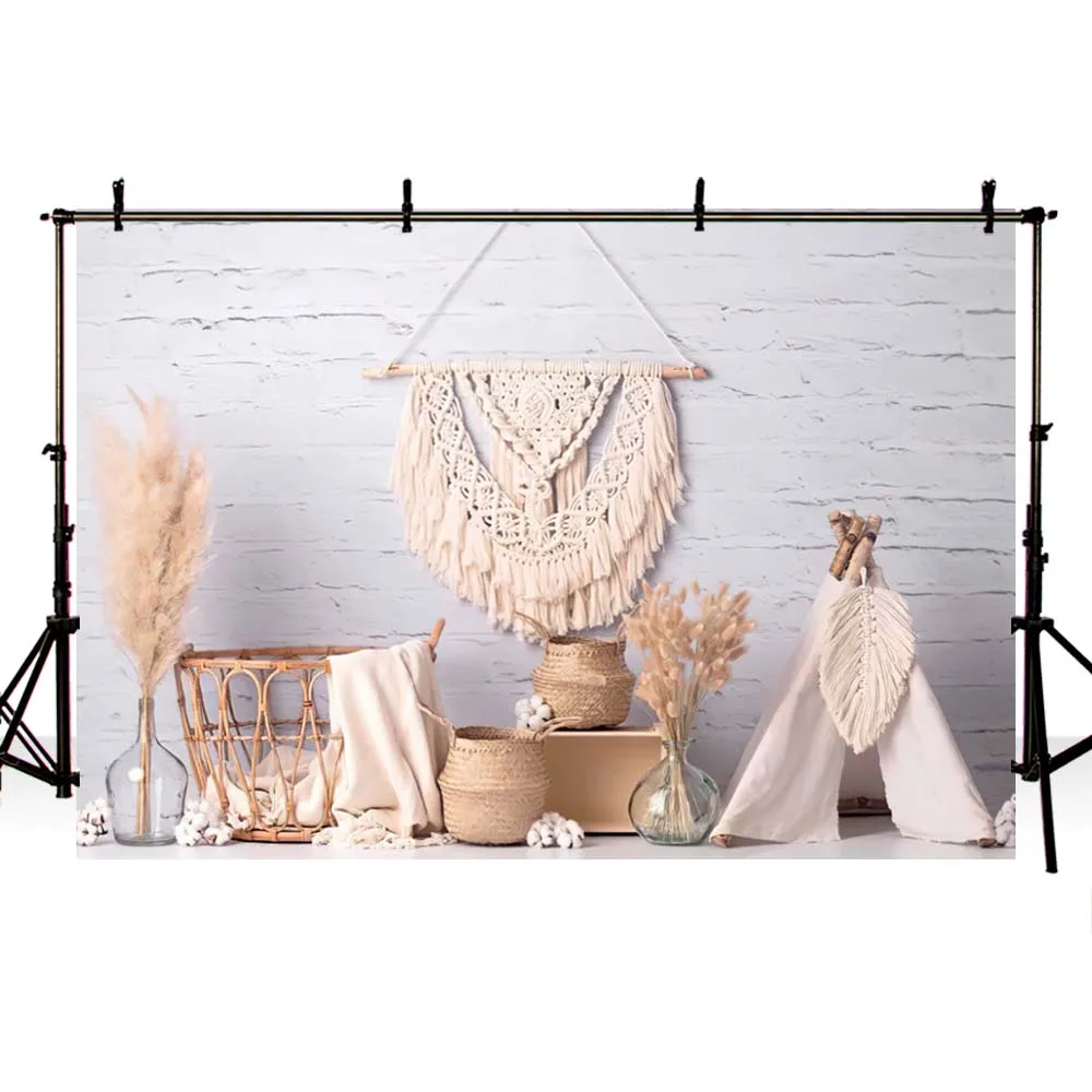 Avezano-신생아 초상화 배경, 사진 스튜디오용, 포토존, 흰색 벽돌 벽 꽃병, 텐트 바구니, 아기 사진 배경 소품